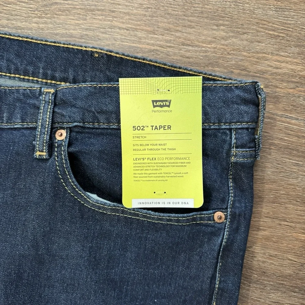 NWT‎ Levi's 502 Taper Men's Sz 50x29 Dark Wash Blue Denim Jeans